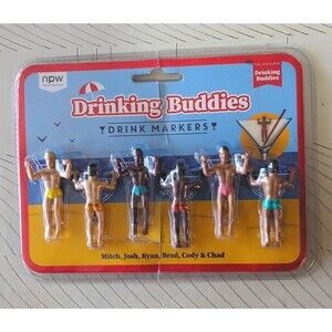 NPW Drinking Buddies Cocktail Glass Markers 6-Pack Plastic Multicolor Hand Wash